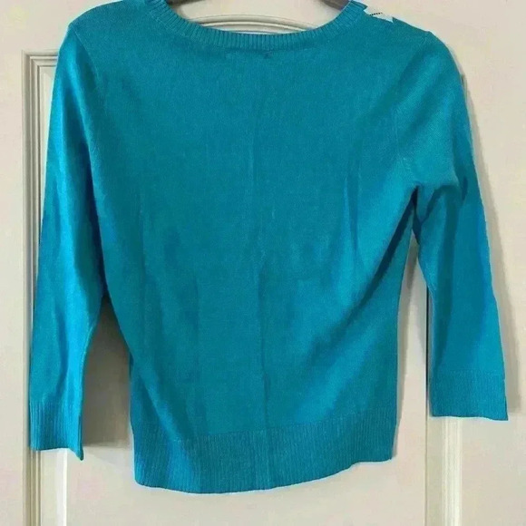NWT New York & Company Teal Argyle Lightweight Button Down Sweater - Picture 9 of 9